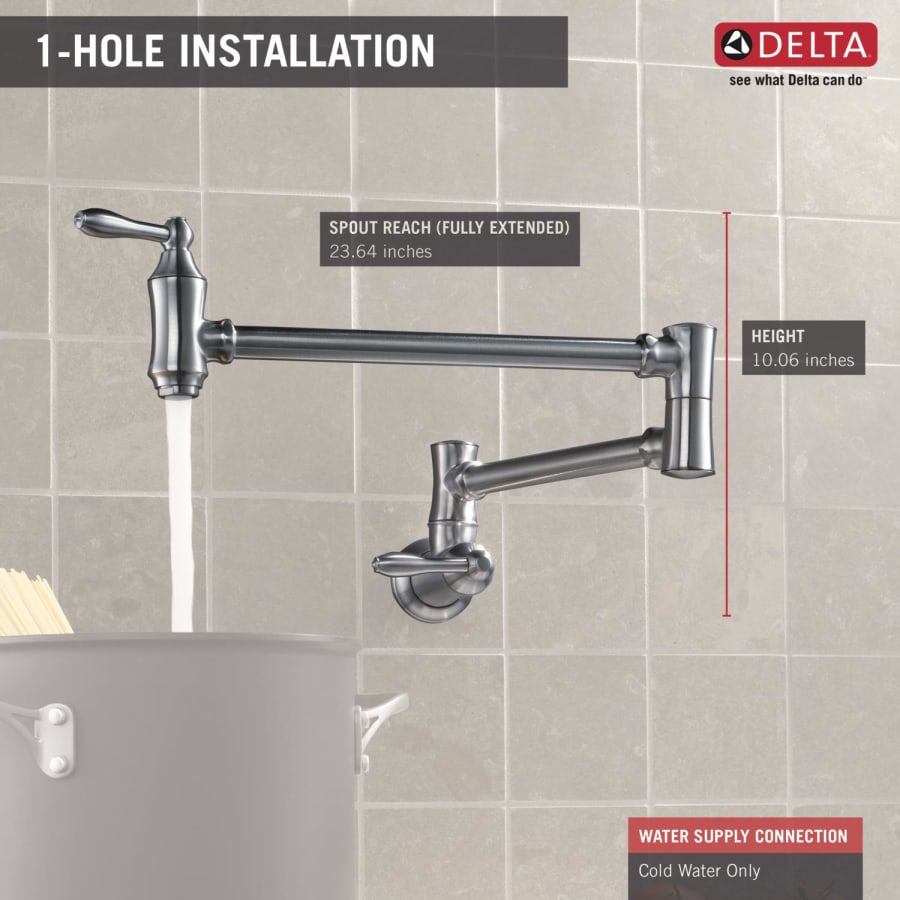 Delta Traditional Wall Mounted Pot Filler with Dual Swing Joints and 24