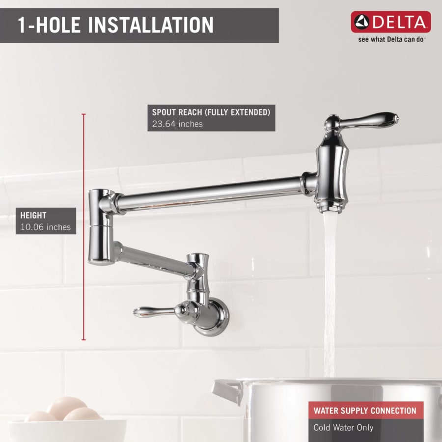 Delta Traditional Wall Mounted Pot Filler with Dual Swing Joints and 24