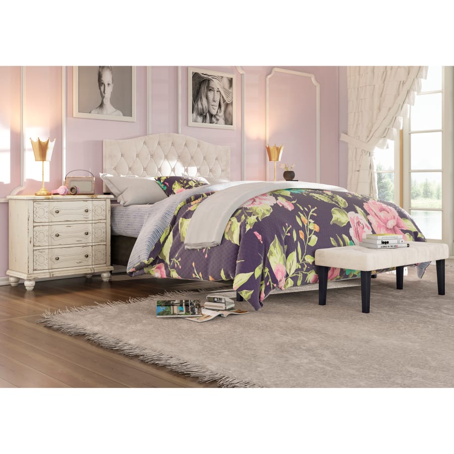 Delacora Lydia Fabric Headboard and Ottoman Bedroom Set