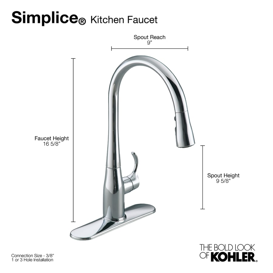 Kohler Simplice 1.5 GPM Single Hole Pull Down Kitchen Faucet - Includes Escutcheon